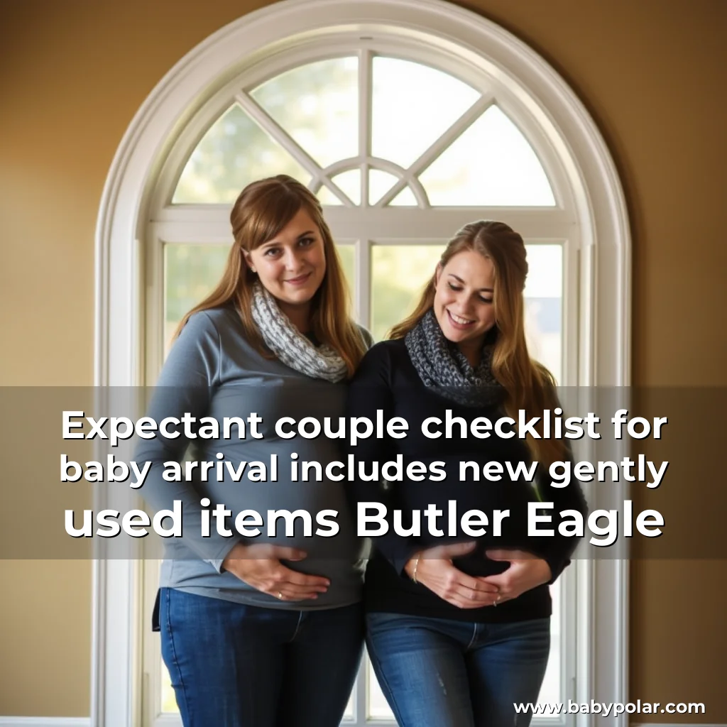 Artistic representation for Expectant couple checklist for baby arrival includes new gently used items Butler Eagle